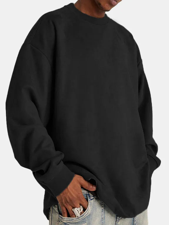 Men's oversized sweatshirt in neutral tone, relaxed urban fit with premium soft cotton blend fabric