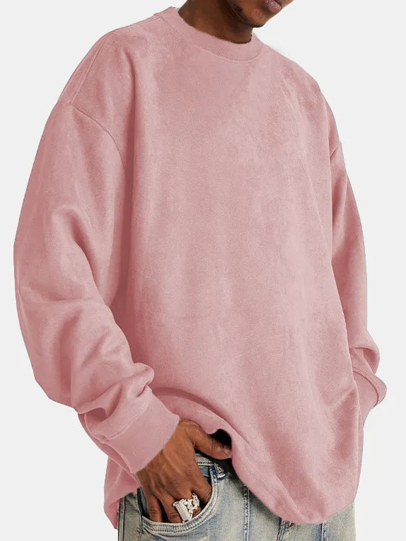 Men's brown suede knit sweater classic luxury long sleeve with soft premium crafted comfort fit