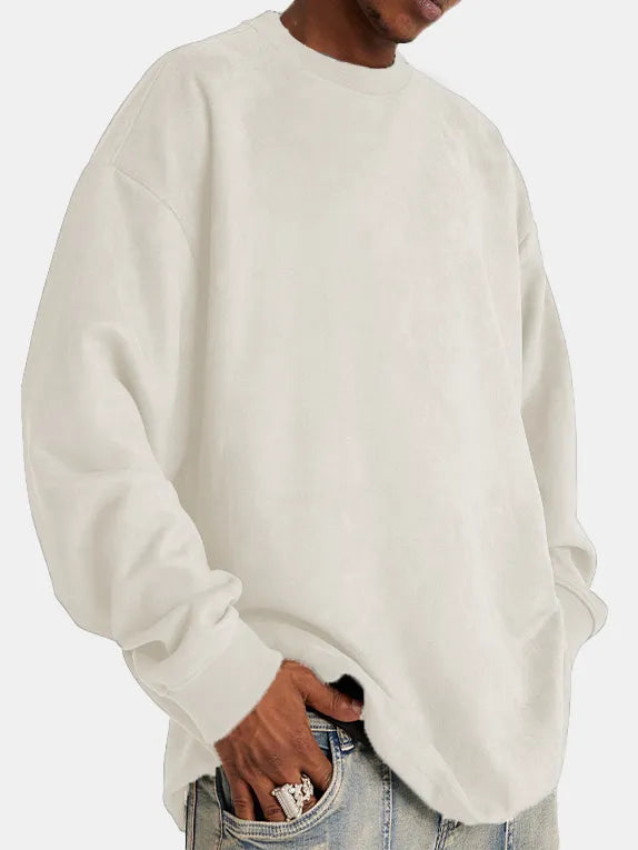 Men's brown suede luxury knit sweater long sleeve classic slim-fit premium soft comfort pullover