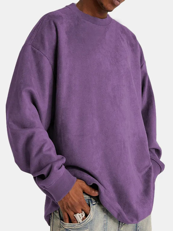 Men's luxury suede knit sweater in classic neutral tone, long sleeve premium comfort fit