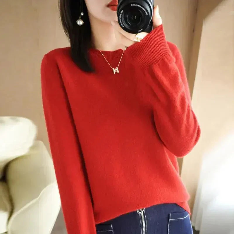 Women's casual knit sweater soft comfortable fit sustainable easy care fashionable everyday style