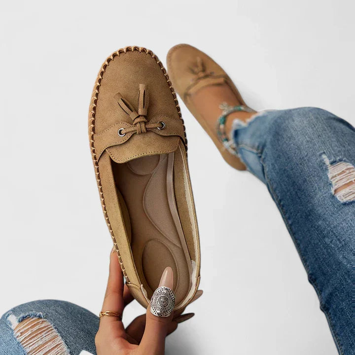Clea | Women's Suede Bow Loafers Slip-On Moccasin Flat Shoes