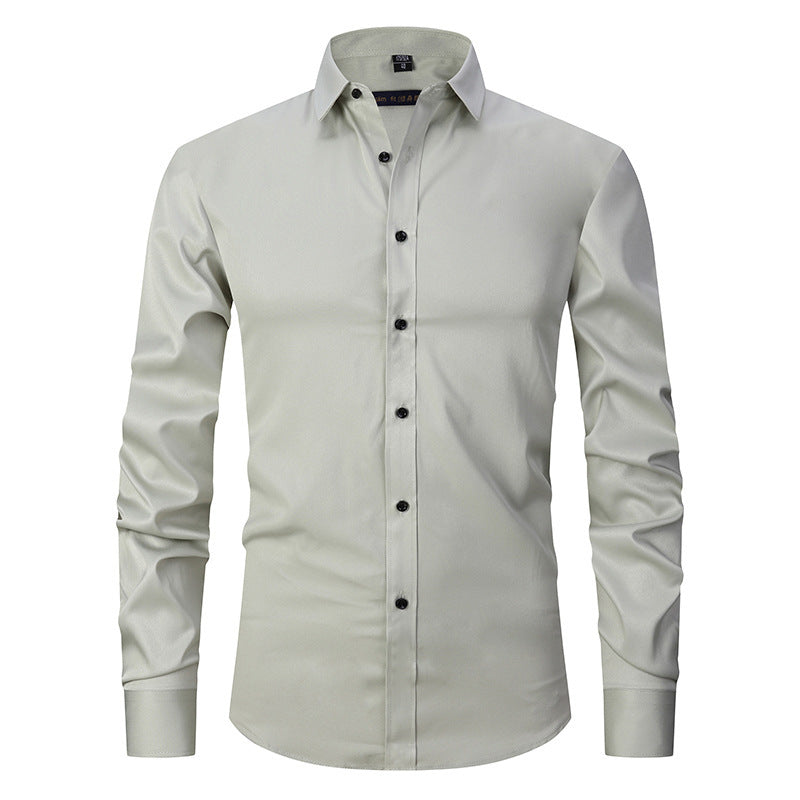 Men's slim fit long sleeve dress shirt solid stretch fabric all-day comfort versatile style