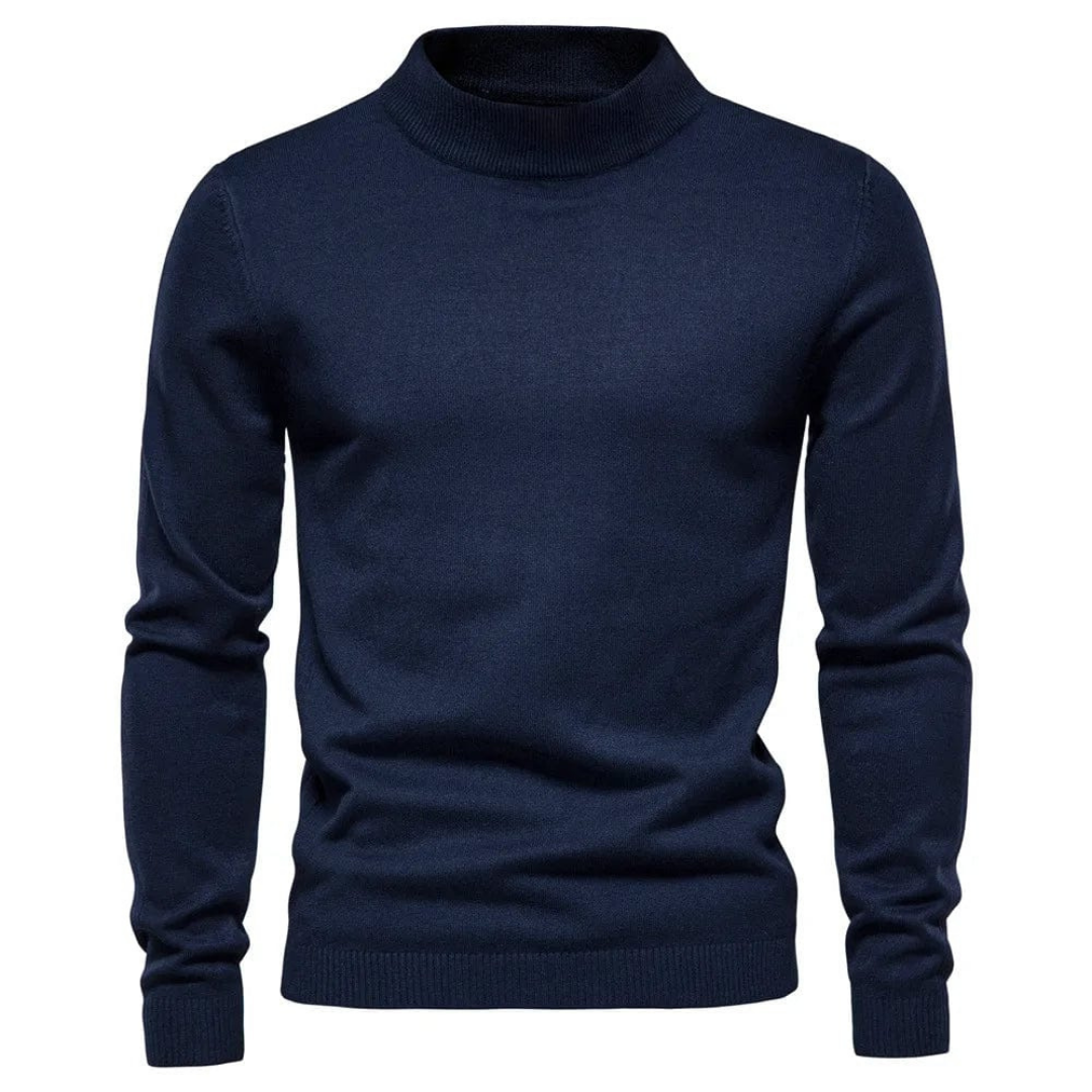 Men's warm knit turtleneck sweater long sleeve winter pullover with elevated neckline