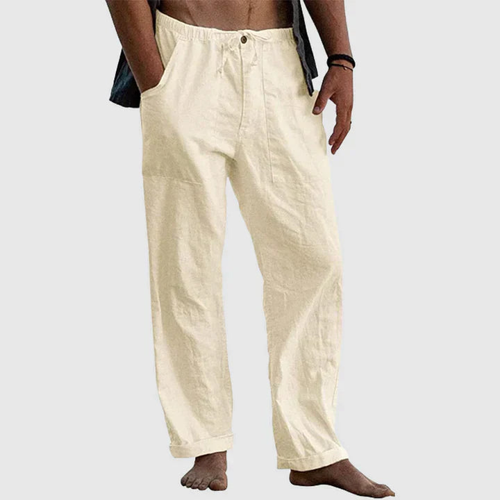 Women's relaxed linen pants with drawstring waist, breathable easy-care fabric, laid-back silhouette