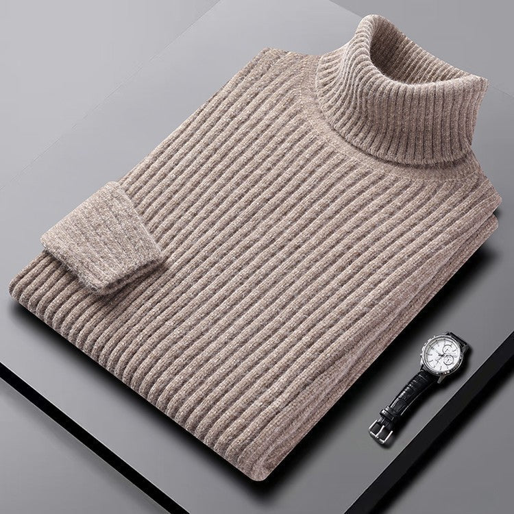 Men's ribbed wool turtleneck sweater regular fit classic style natural warmth
