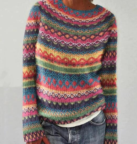 Women's loose fit cashmere wool sweater colorful diamond pattern cozy soft stylish Maya