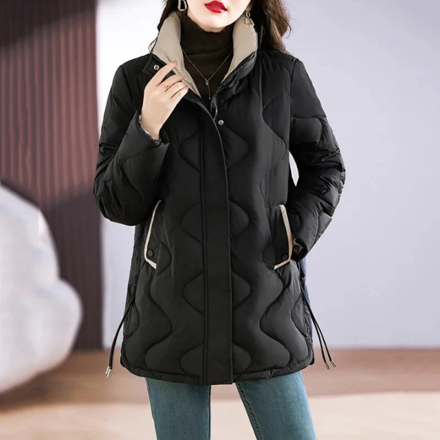 Pink women's padded jacket high collar modern cut elegant quilted windproof fall winter