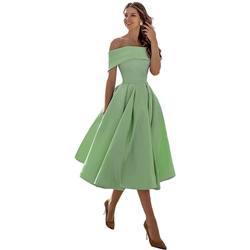 Women's strapless flared evening dress elegant lightweight silhouette for summer weddings