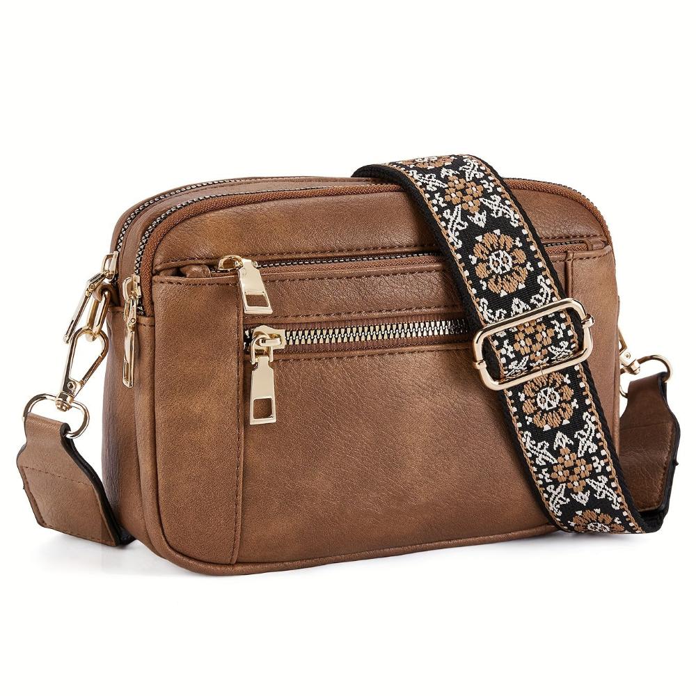 Christine compact vegan leather crossbody bag two-tone finish gold hardware everyday organizer