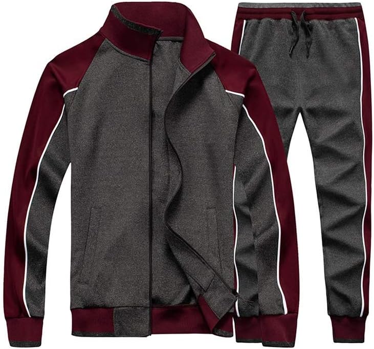 Men's regular fit tracksuit set navy blue zip-up jacket pants with contrasting side stripes