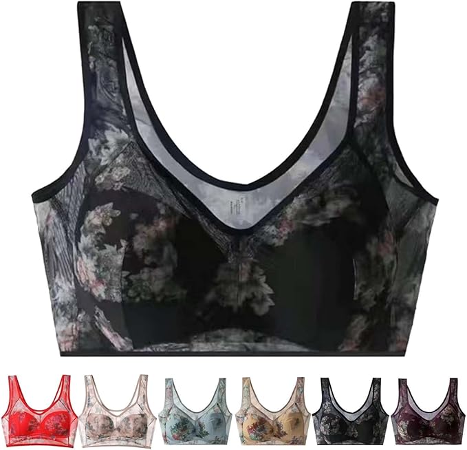 Women's ice silk cooling bra floral pattern lightweight breathable fabric all-day comfort feminine fit