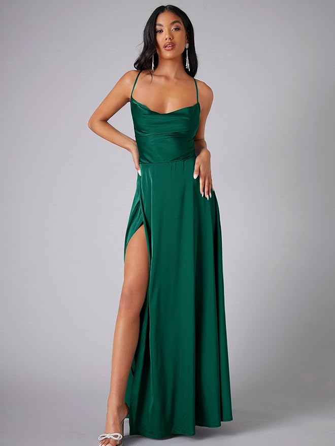 Women's Jasmijn lustrous satin dress, elegant silhouette with seductive design for festive evenings