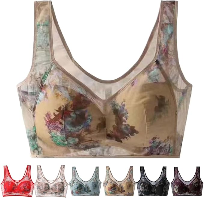 Women's ice silk cooling bra floral pattern soft wireless design for all-day comfort