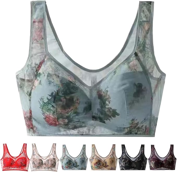 Women's ice silk cooling bra floral pattern wireless all-day comfort breathable feminine design