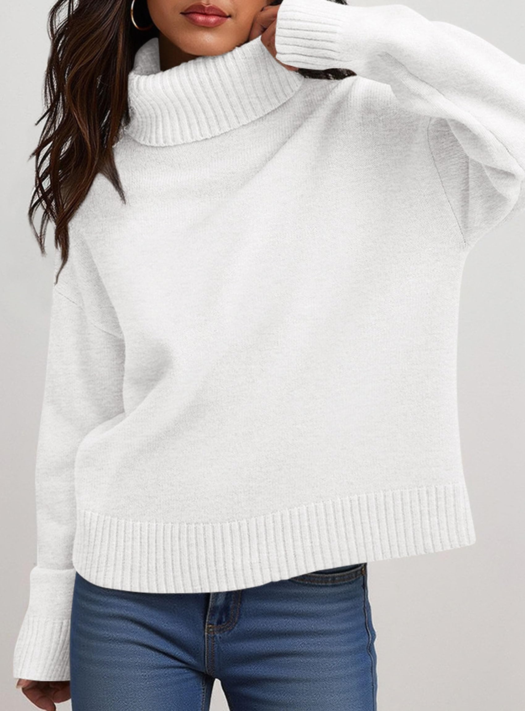 Women's soft knit roll neck sweater cozy slightly loose fit versatile everyday essential