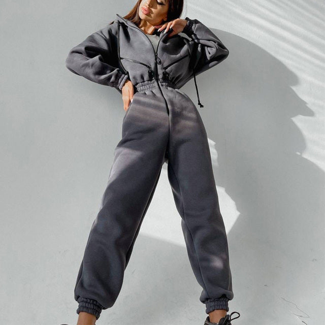 Women's spandex hoodie two-piece set stand-up collar casual athleisure stretchy comfort fit