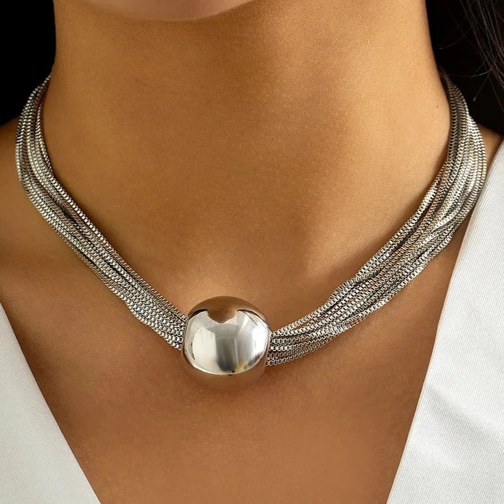 Greta elegant women's necklace silver modern ball centerpiece long-lasting shine premium quality
