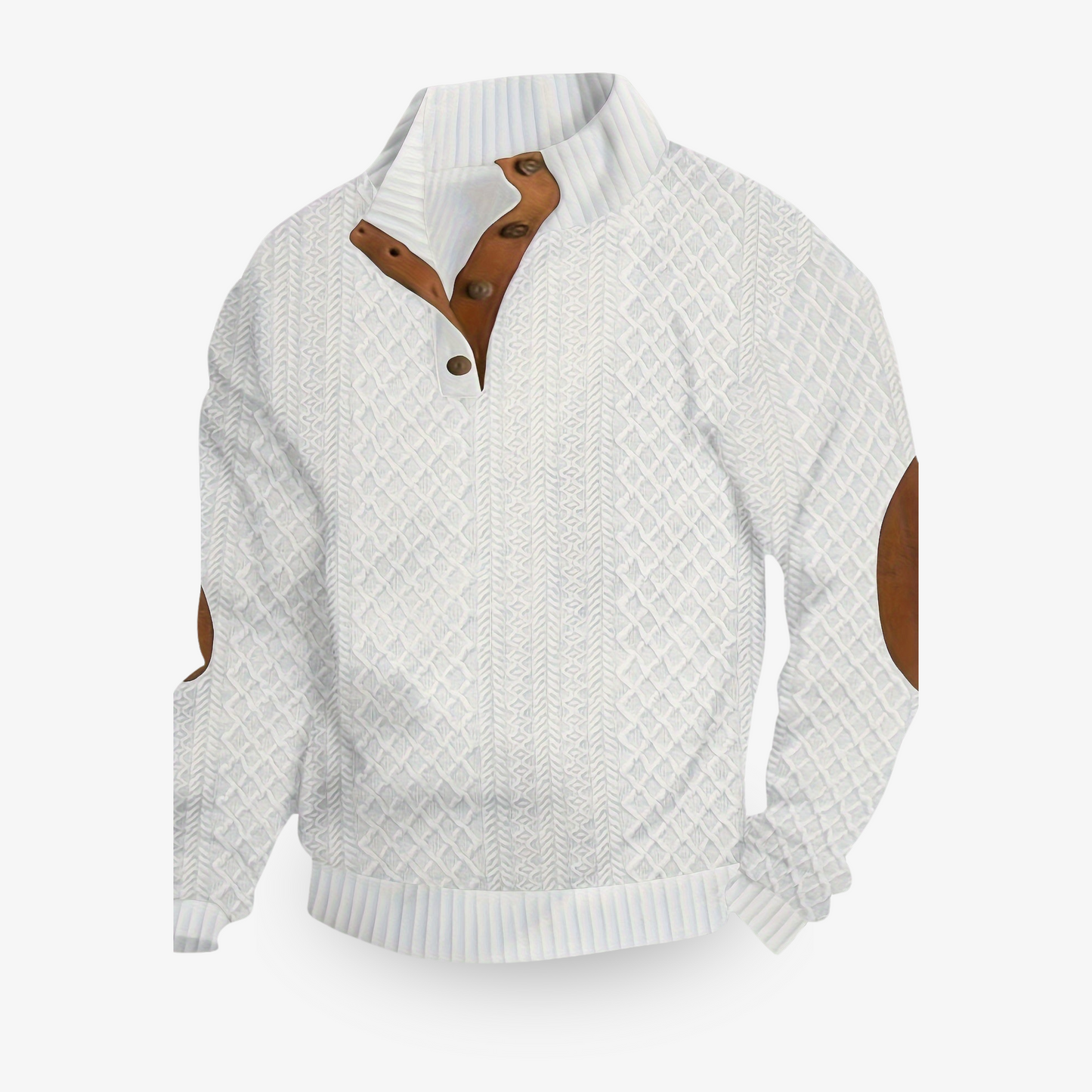 Navy blue men's knit sweater buttoned collar elbow reinforcement classic winter style