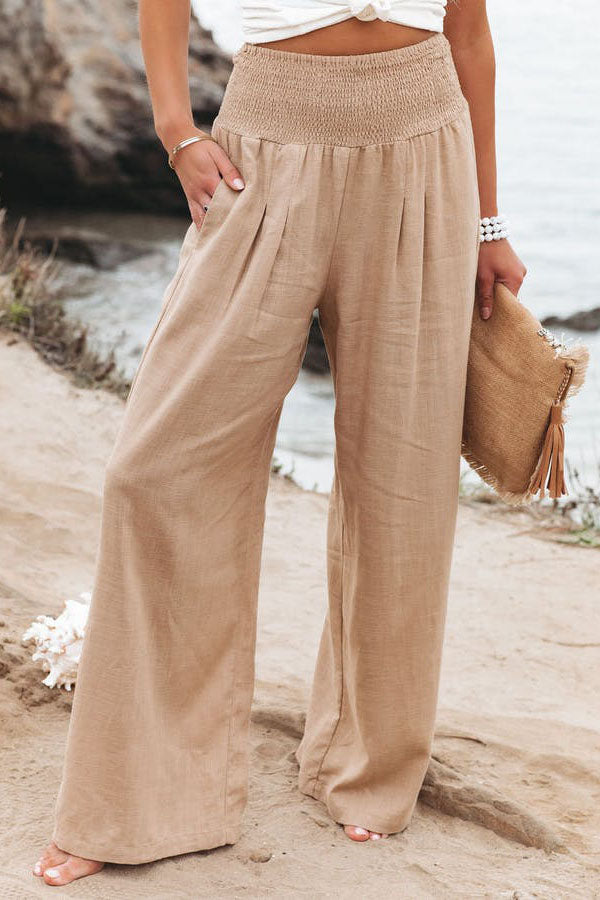 Women's wide leg vacation trousers flowing silhouette lightweight beach travel pants effortless comfort