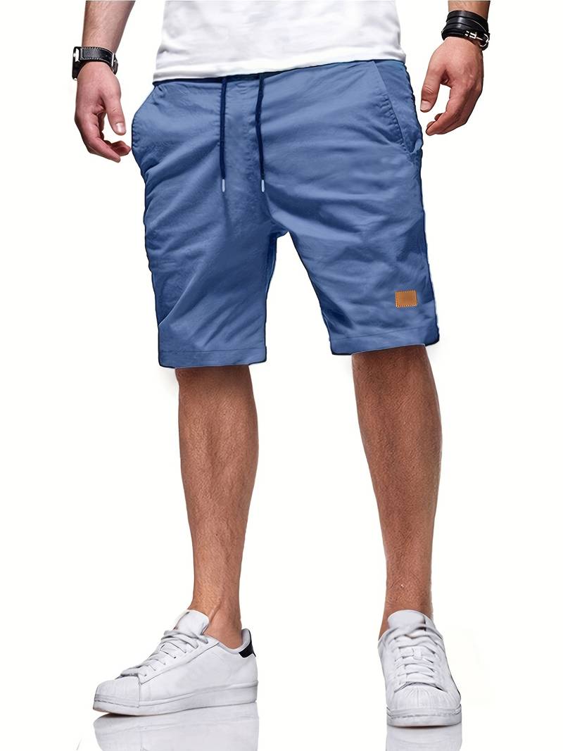 Men's gray cutoff drawstring shorts relaxed fit versatile beach casual summer wear adjustable waistband