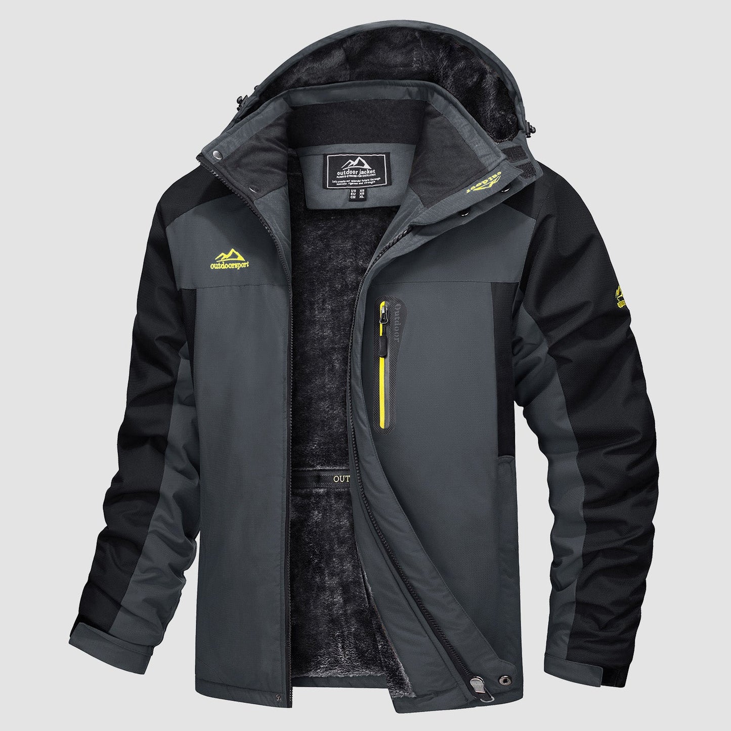 Men's navy blue water-resistant ski parka with fleece lining and adjustable drawcord waist