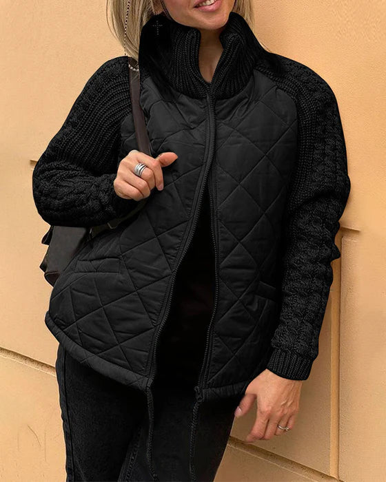 Unisex zip-front winter coat high collar solid color sleek elegant silhouette