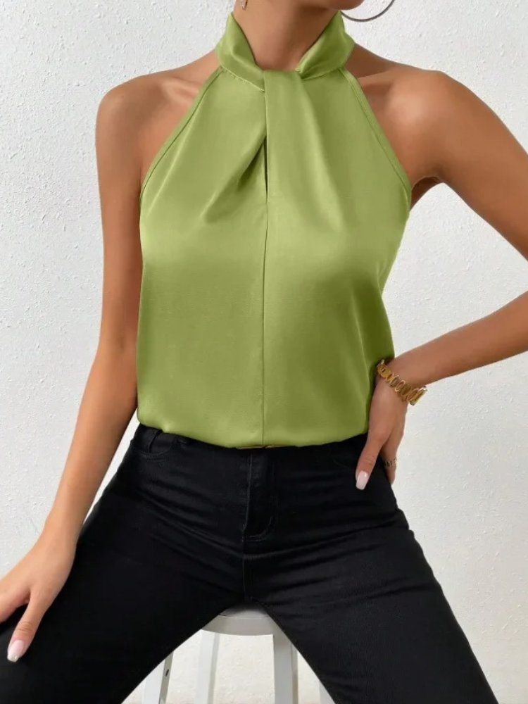 Women's satin backless camisole top, elegant silky finish with flirty neckline, summer essential