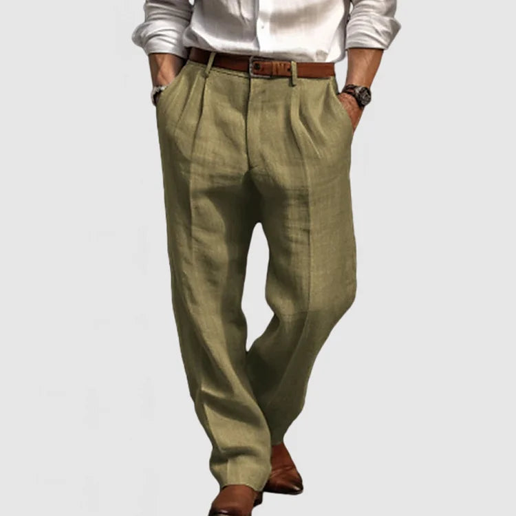 Adriano men's straight-leg cotton linen pants in neutral tone, breathable casual fit for everyday wear