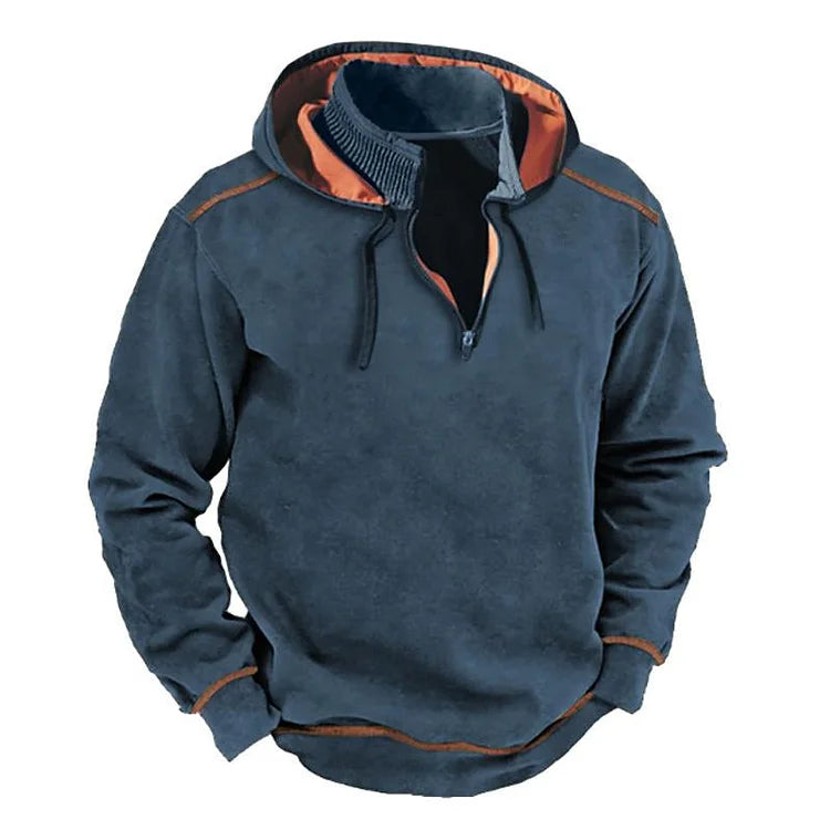 Men's heather gray half-zip hooded sweatshirt relaxed fit cotton blend casual everyday wear