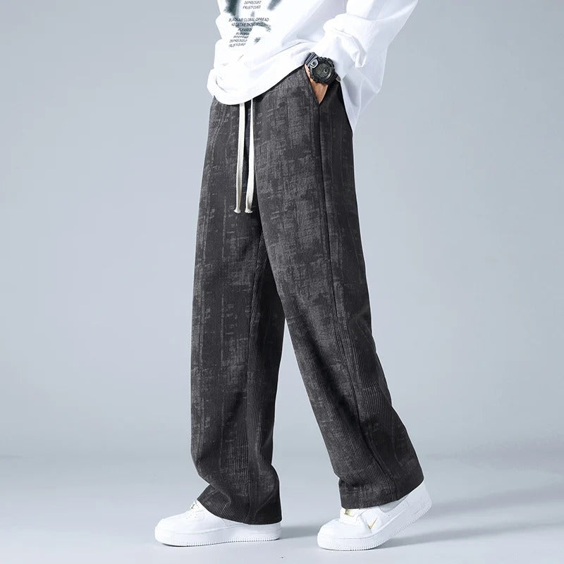 Men's relaxed fit ribbed drawstring waist pants abstract pattern casual comfort style