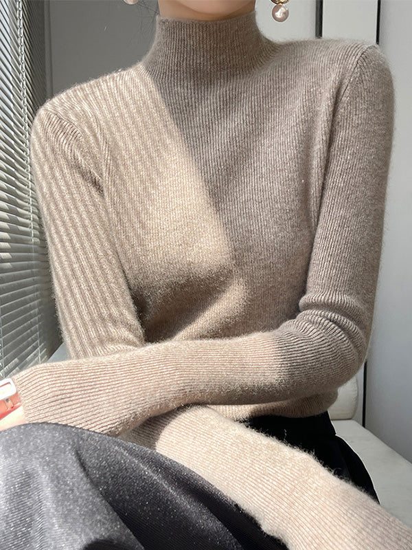 Women's ribbed knit turtleneck sweater elegant slim fit with high neck cozy all-day style