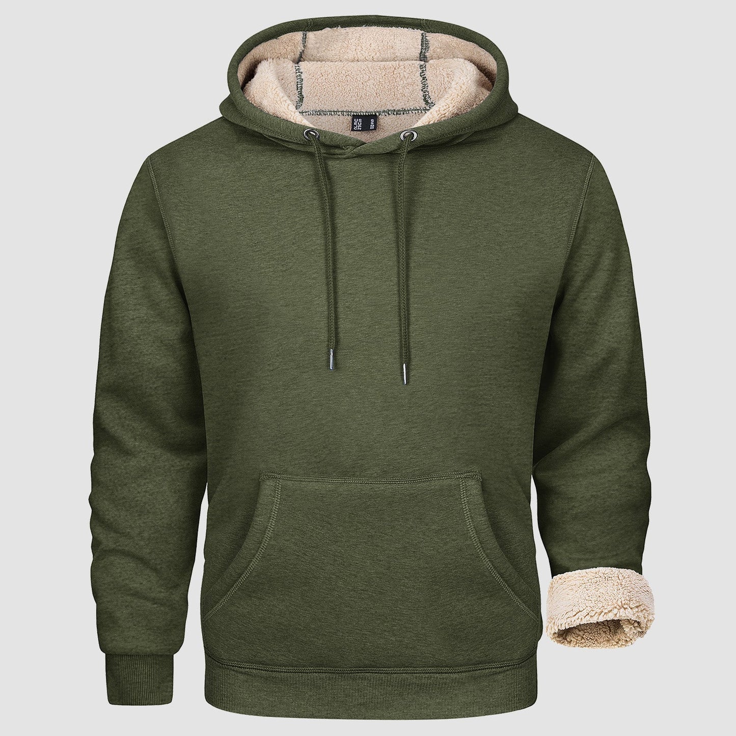 Men's fleece pullover hoodie, sherpa-lined, casual fit, durable stitching, all-day warmth