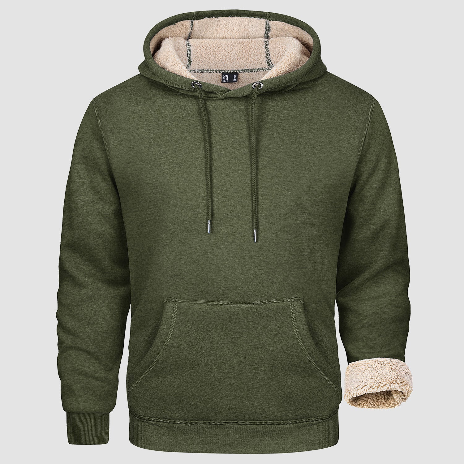 Men's fleece pullover hoodie, sherpa-lined, casual fit, durable stitching, all-day warmth