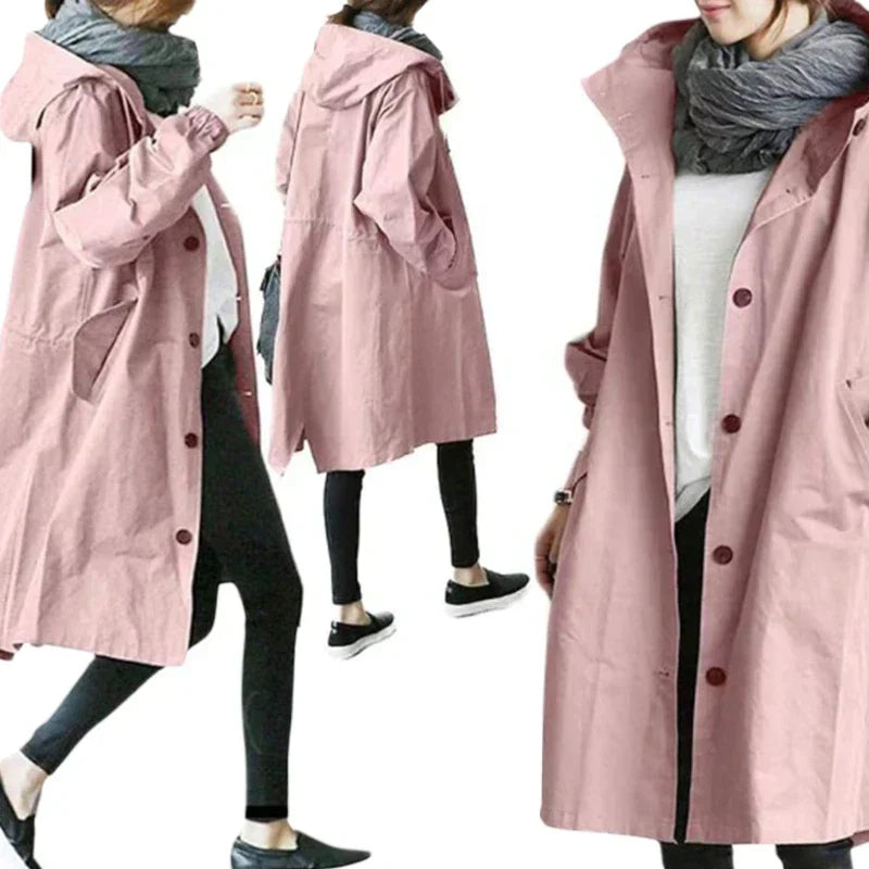 Women's long hooded coat lightweight chic city style versatile all-season modern elongated silhouette