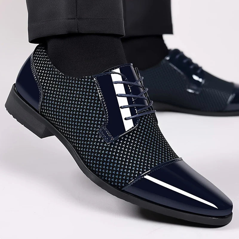 Cavallo patterned knit oxford shoes mirror gloss finish faux patent leather toe cap bold fashion