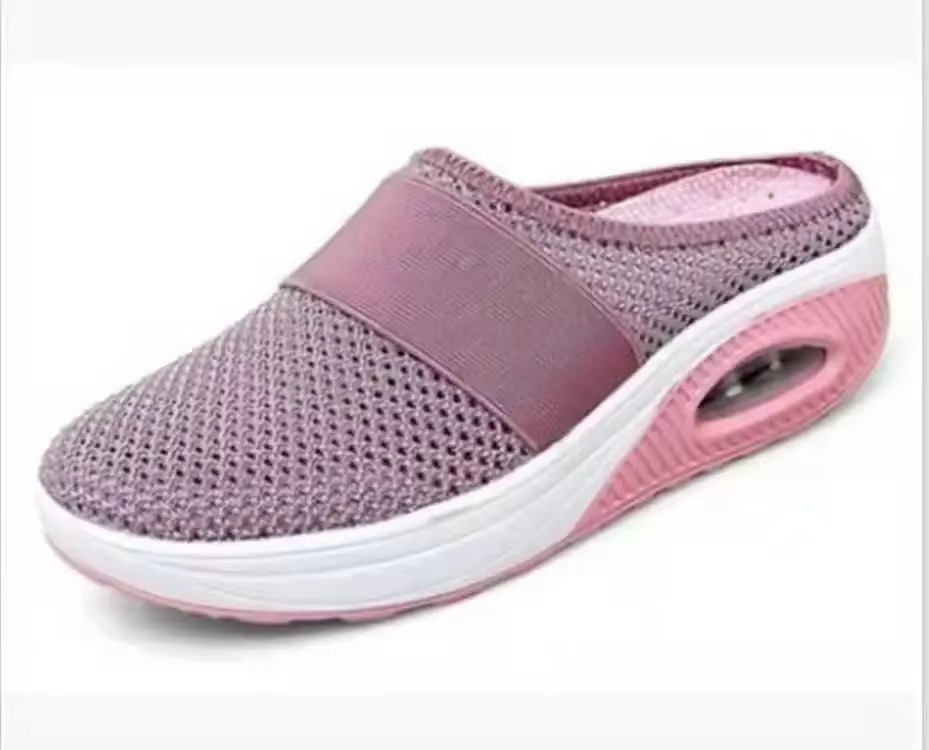 Women's orthopedic slip-on walking shoes lightweight breathable mesh platform mules with air cushion sole