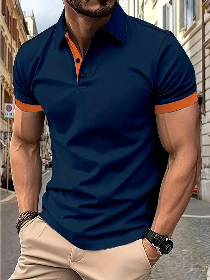 Men's two-tone colorblock casual shirt with relaxed fit and easy-care premium fabric for all-day comfort
