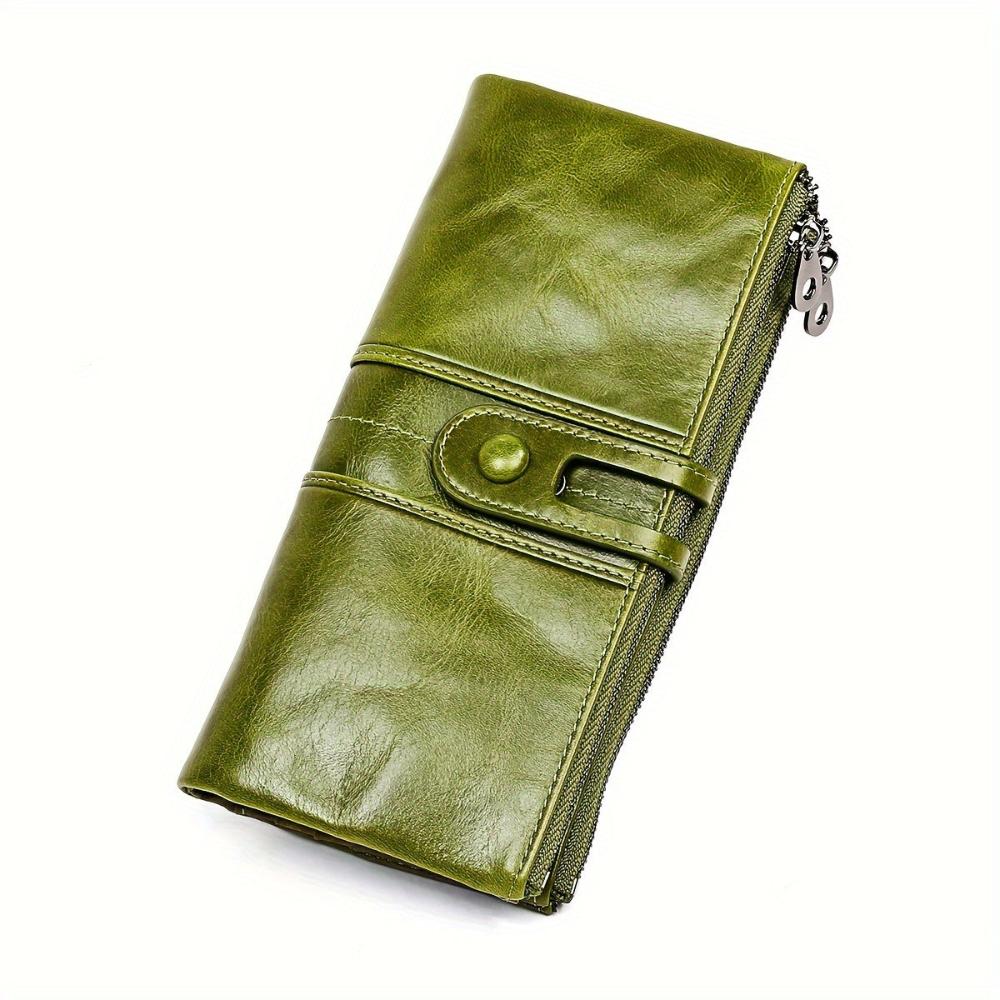 Maria women's long leather clutch wallet rectangular fold-over snap closure multiple compartments