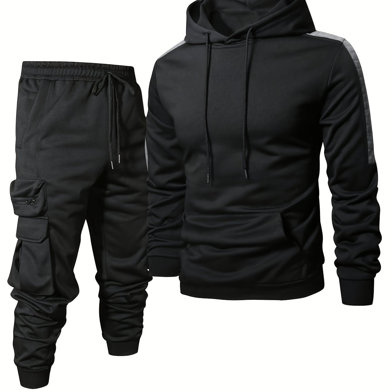 Men's gray zip-up hoodie tracksuit set with matching jogging pants, athletic slim fit