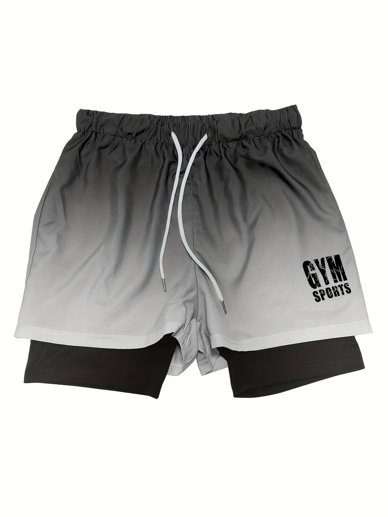 Men's 2-in-1 ombre activewear shorts double-layer design versatile comfortable everyday athletic fit