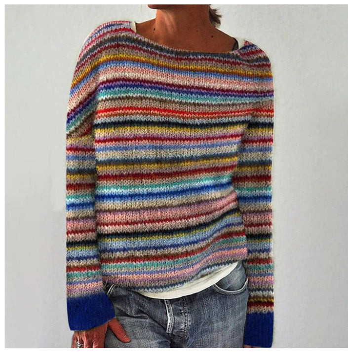 Women's relaxed cashmere wool sweater with colorful diamond pattern, soft cozy luxurious knit fit