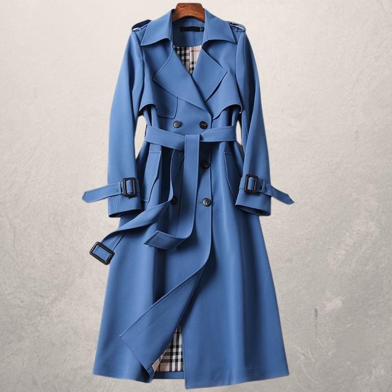 Women's elegant double-breasted wrap coat with adjustable belt, soft warm fabric, polished silhouette