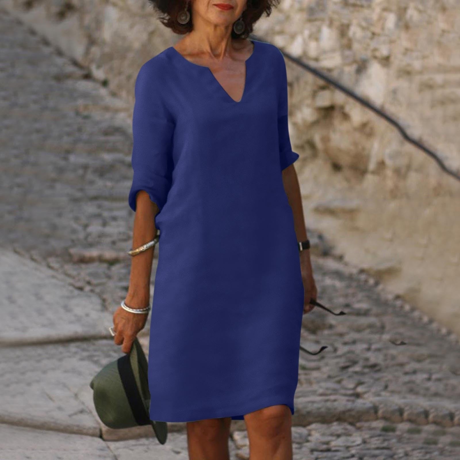 Women's relaxed fit midi dress clean silhouette lightweight summer casual everyday style