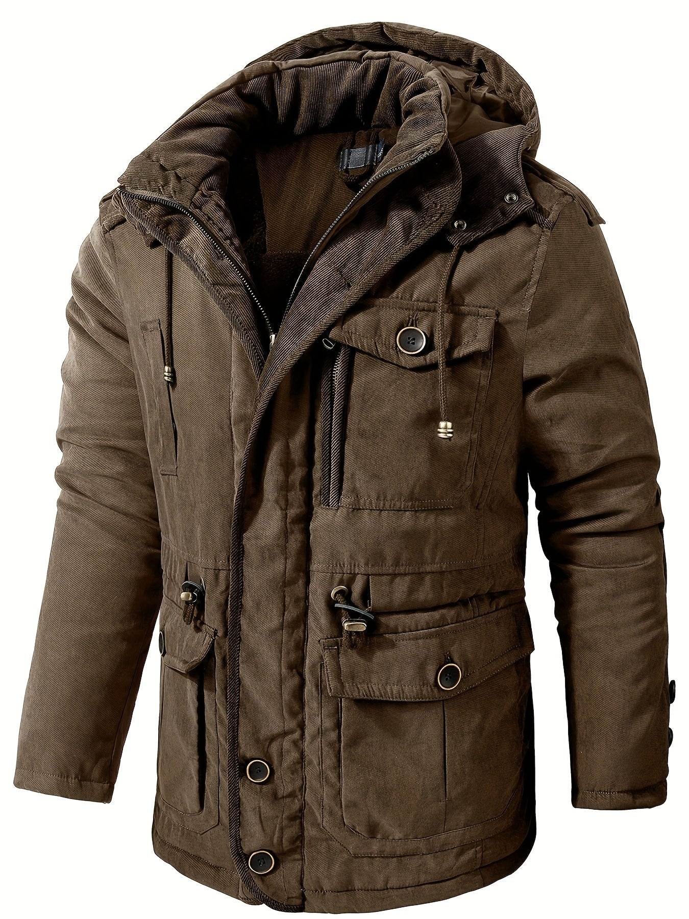 Men's winter hooded parka jacket relaxed casual fit with windproof hood for everyday warmth
