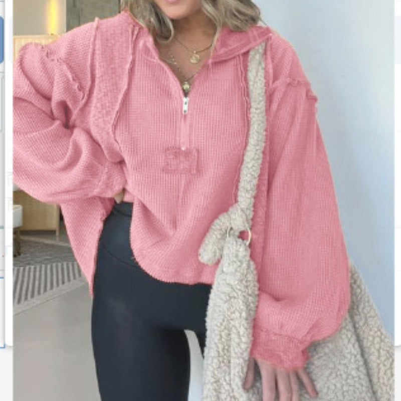 Women's cozy knit sweater irregular hem long sleeve fall winter top in black apricot orange pink blue