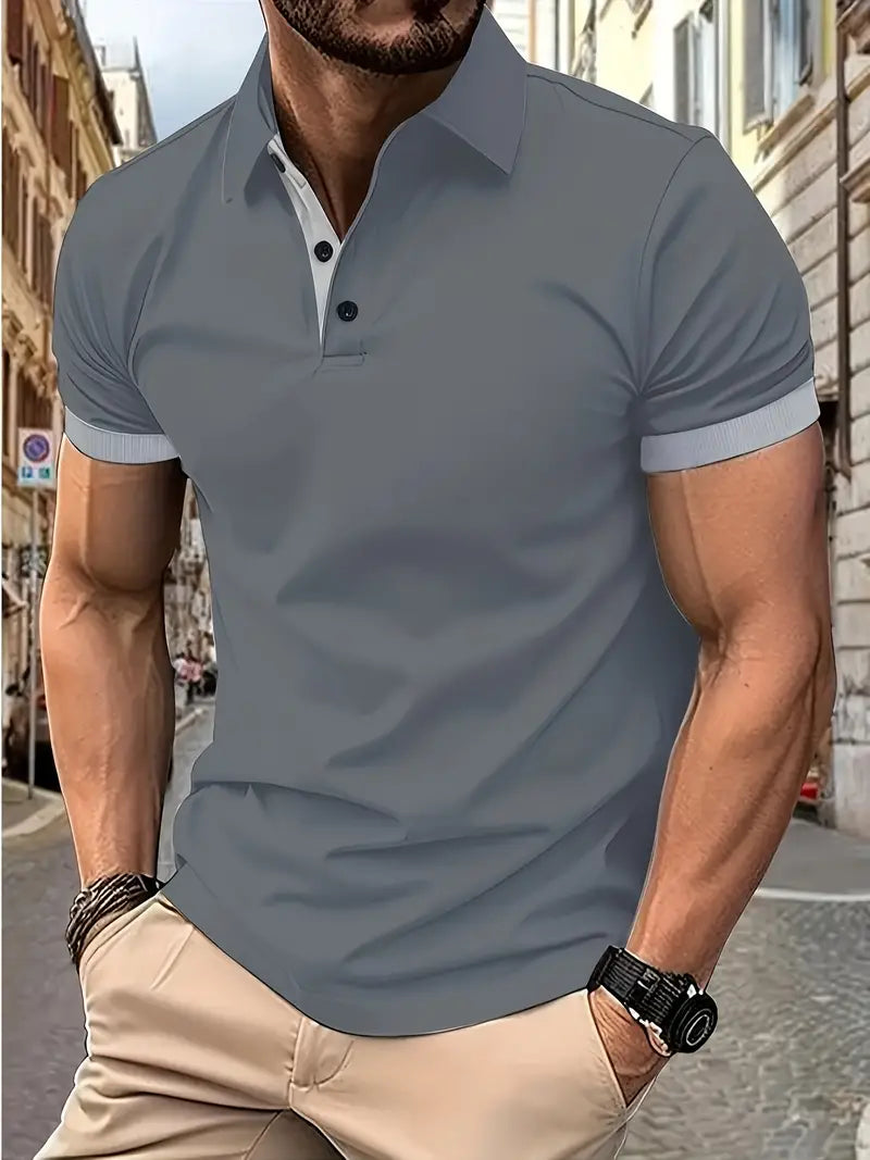 Men's two-tone colorblock casual shirt with contemporary split-panel design for everyday comfort