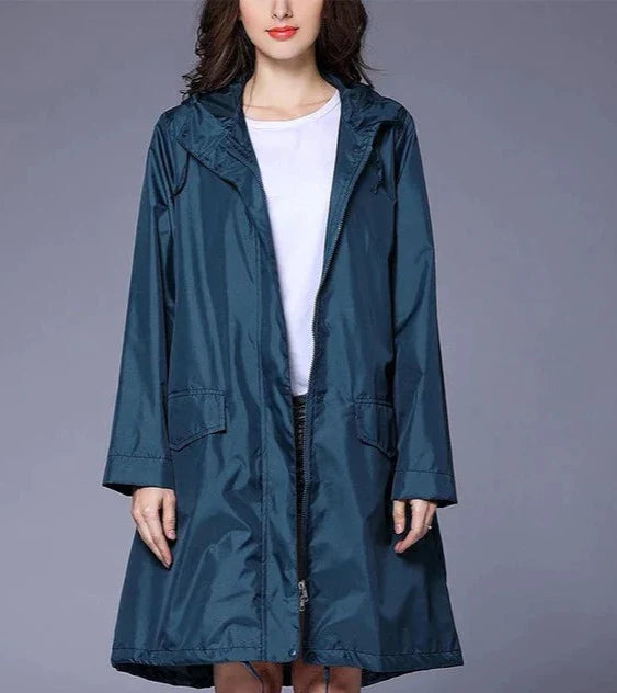 Women's pink lightweight hooded parka windproof water-resistant coat, polished everyday style