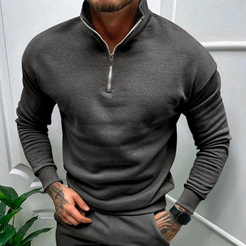 Men's half-zip stand collar sweater in a cozy cotton blend, smart casual everyday office wear
