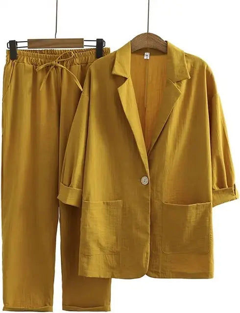 Women's fluid cut matching set three-quarter sleeves lightweight summer chic loose silhouette effortless style